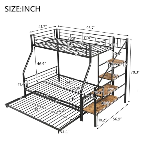 SOFTSEA Twin Over Twin Metal Bunk Bed with Drawers, Convertible Twin Bunk Beds, No Box Spring Needed(Black)