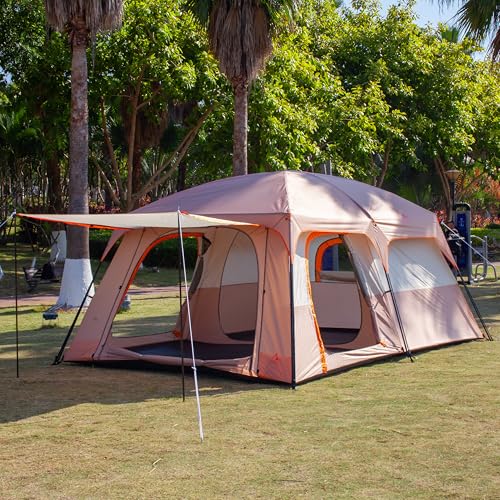 KTT Extra Large Tent 10-12-14 Person(Style-B),Family Cabin Tents,2 Rooms,3 Doors and 3 Windows with Mesh,Straight Wall,Waterproof,Double Layer