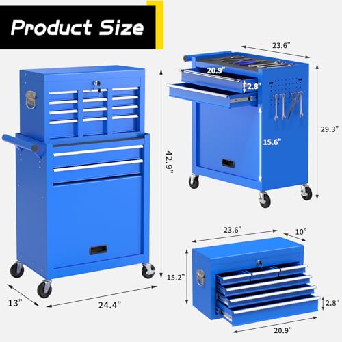 On Shine 8 Drawer Rolling Tool Chest, Large Capacity Rolling Tool Box with Wheels, Locking Mechanical Tool Chest