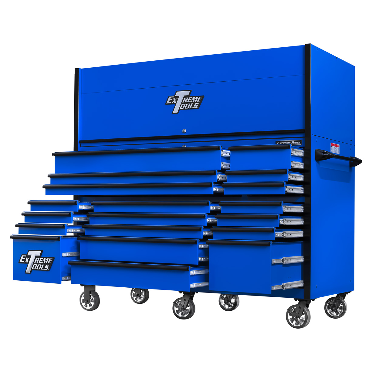 used toolboxExtreme Tools 72in. x 30in. 19 Drawers Triple Bank Roller Cabinet and Power Workstation Hutch Combo