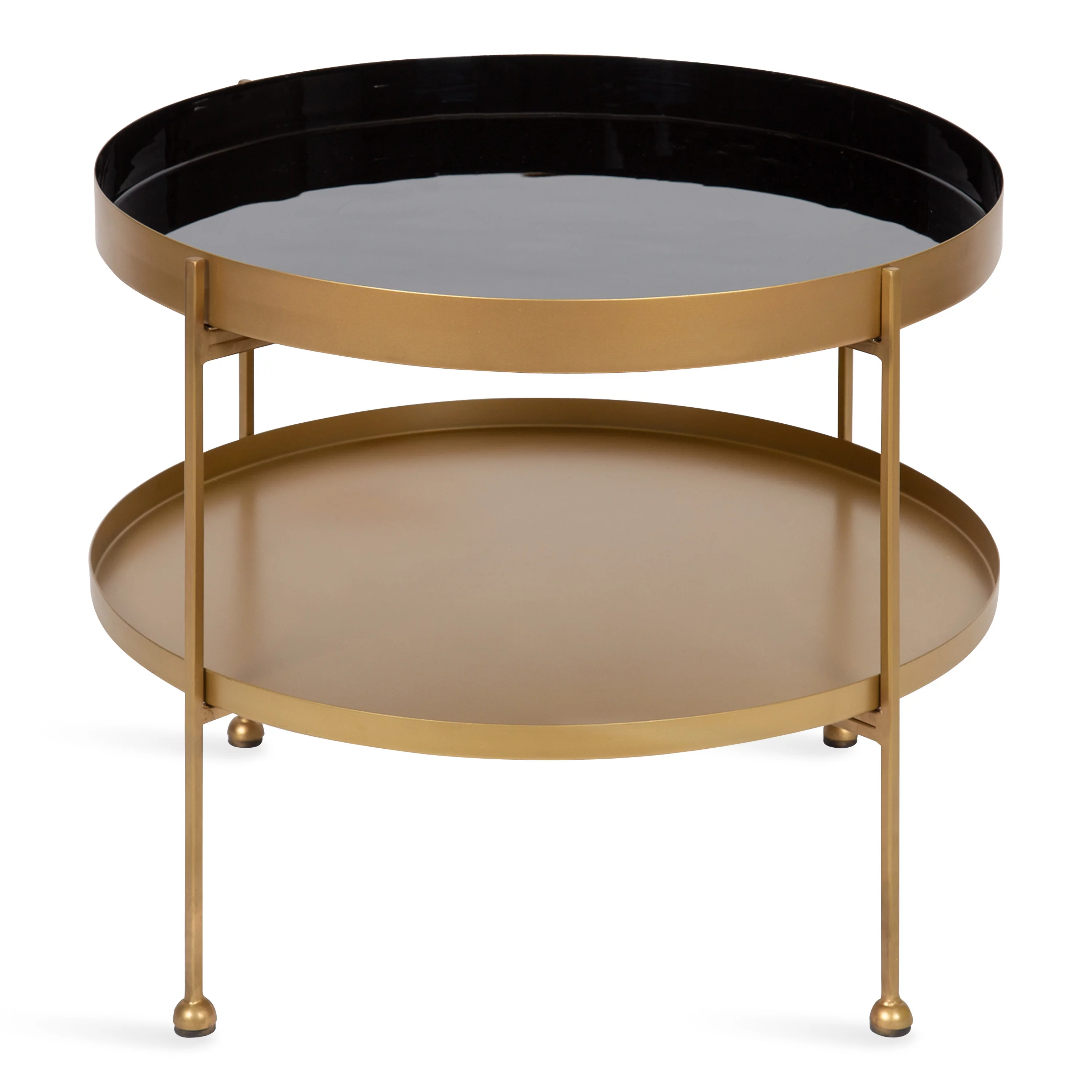 Kate and Laurel Nira Modern Round Tiered Coffee Table, 26 Inch Diameter, Black and Gold, Metal Table