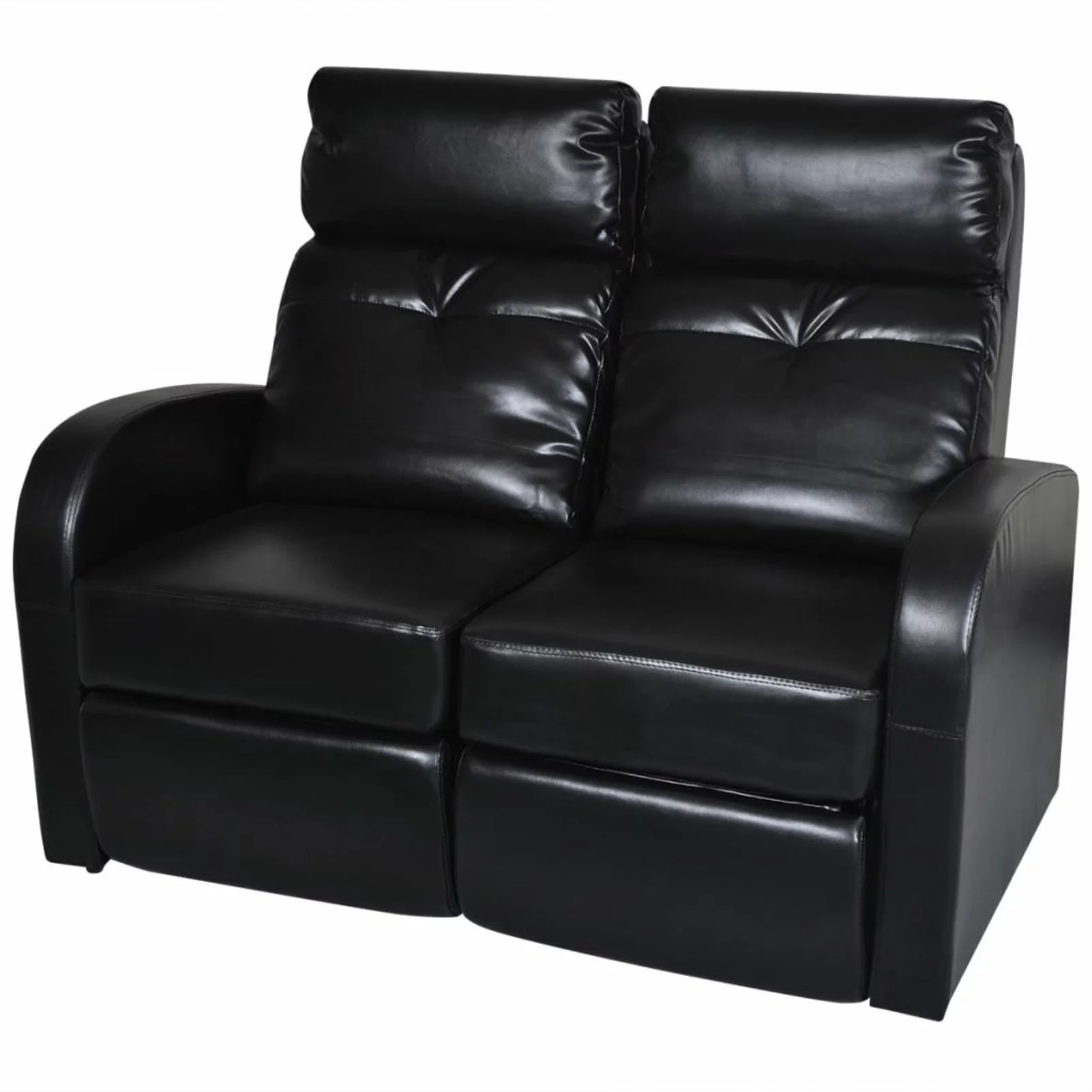 walmeck 2-Seater Home Theater Recliner Sofa Black Faux Leather