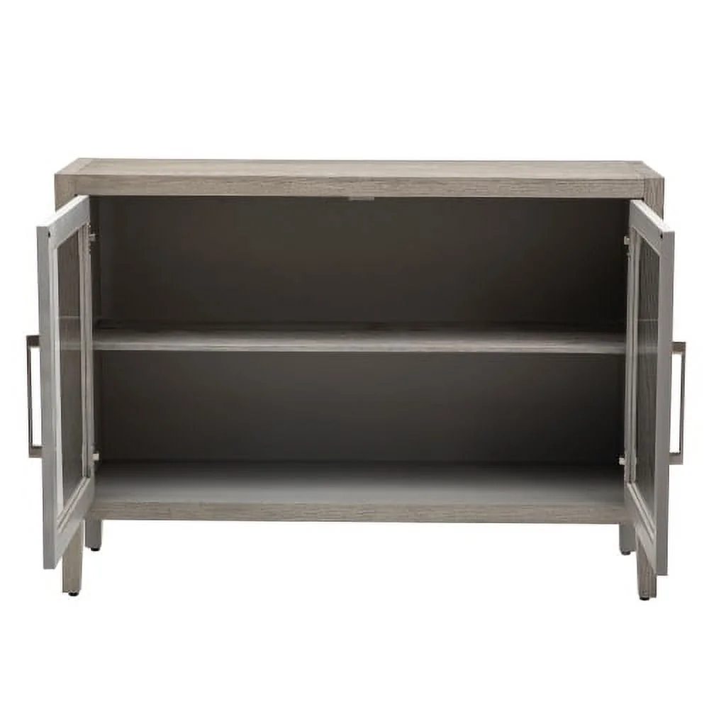 Motent Wood Storage Cabinet with Two Tempered Glass Doors ,Four Legs and Adjustable Shelf,Suitable for Living Room, Study and Entrance, Gray