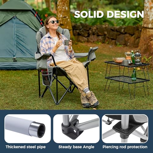 KingCamp Oversized Camping Folding Chair, Heavy Duty 450 LBS with Lumbar Support, Padded Outdoor Chair with Cup Holder