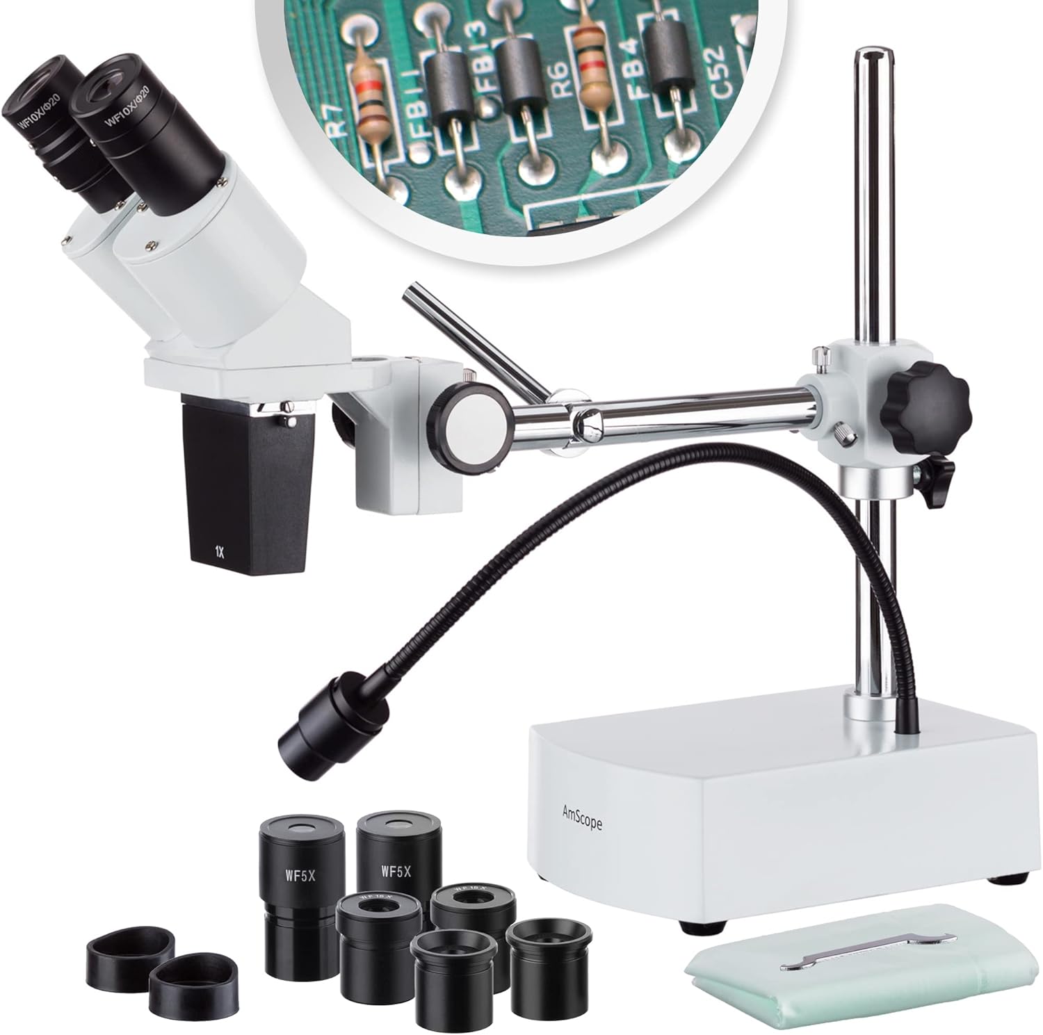 AmScope SE400-XYZ Professional Binocular Stereo Microscope, WF5x/WF10x/WF15x/WF20x Eyepieces, 5X/10X/15X/20X Magnifications, 1X Objective