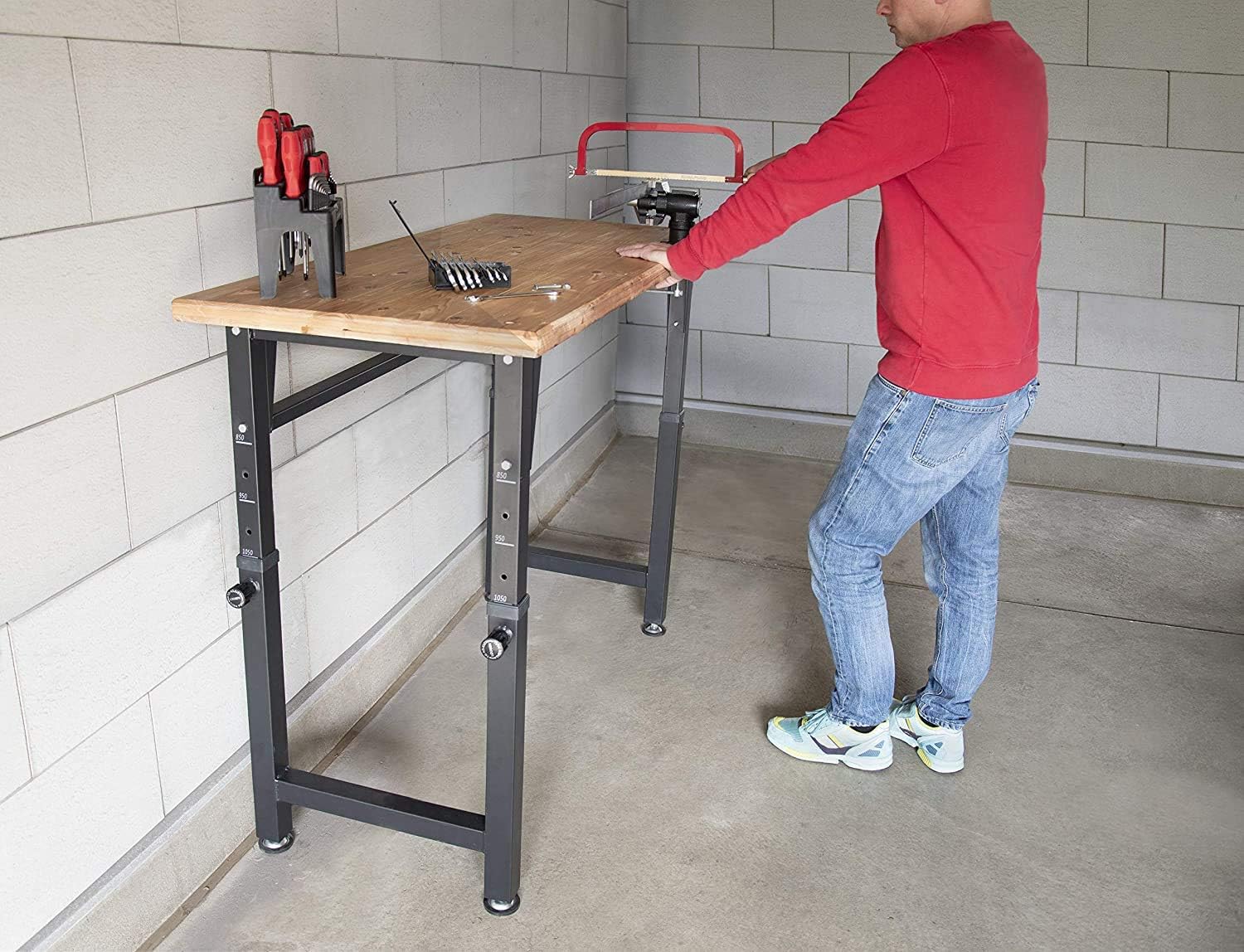 Allspace 48 Height-Adjustable Workbench, 2000 LBS Load Capacity Rubber Wood Top Work Table