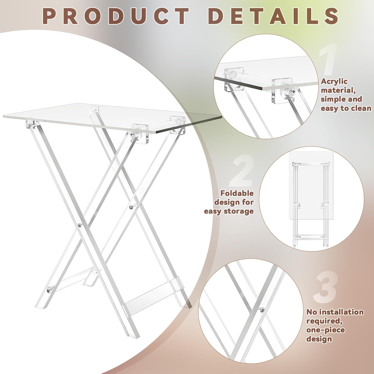 2 Pcs Acrylic Foldable TV Dinner Table Clear Small Folding TV Tray Table Space Saving Acrylic Dining Table for Eating Snack Coffee Bed Desk Side