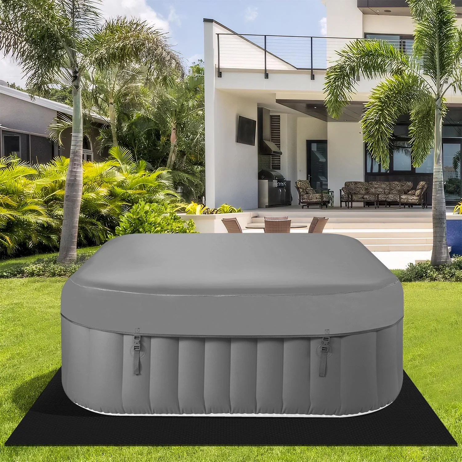Upgraded Inflatable Hot Tub, Seizeen 6 Person Hot Tub with Hidden Pump, Portable Spa Tub Outdoor Indoor Use w/130pcs Jet, Lockable Cover, Storage Bag