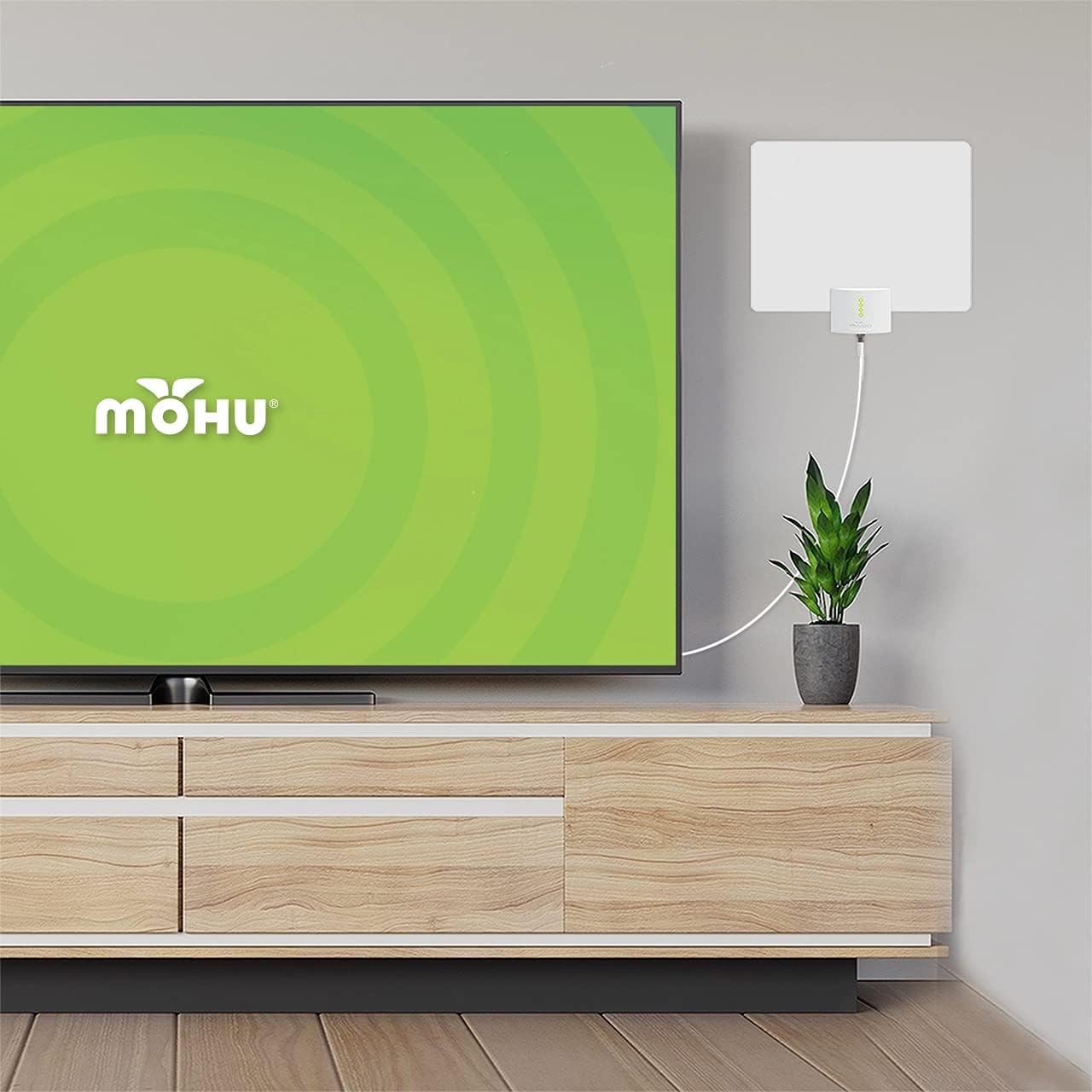 Mohu Leaf Ultimate V3 Amplified Indoor HDTV Antenna, Signal Indicator, 60-Mile Range, UHF/VHF Multi-Directional, Paper-Thin, 16 ft. Coaxial Cable