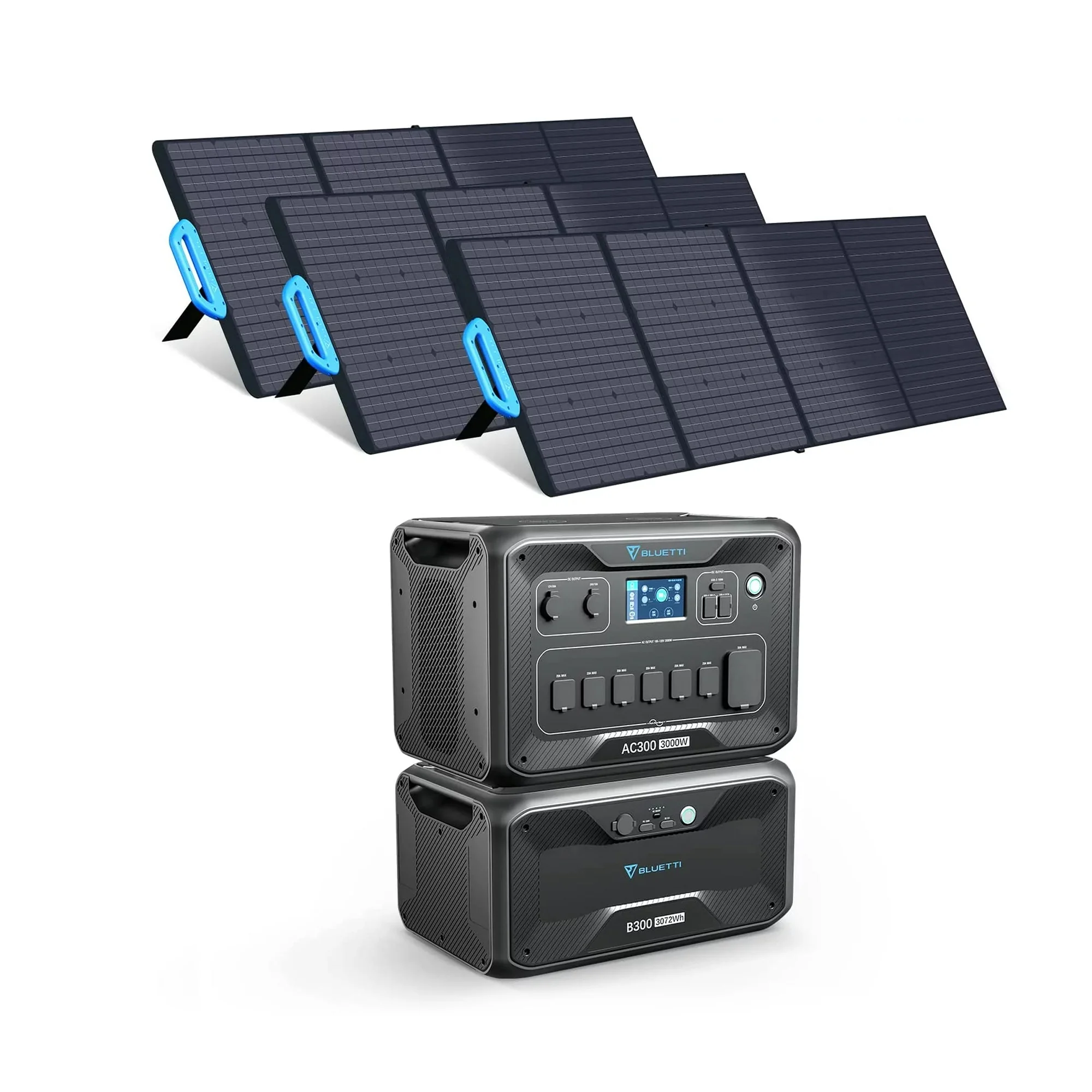 BLUETTI AC300&B300 Solar Generator 3072Wh Expansion Battery Power Station with 3 PV200 200W Solar Panels Included, 6 X 3000W AC Outlets