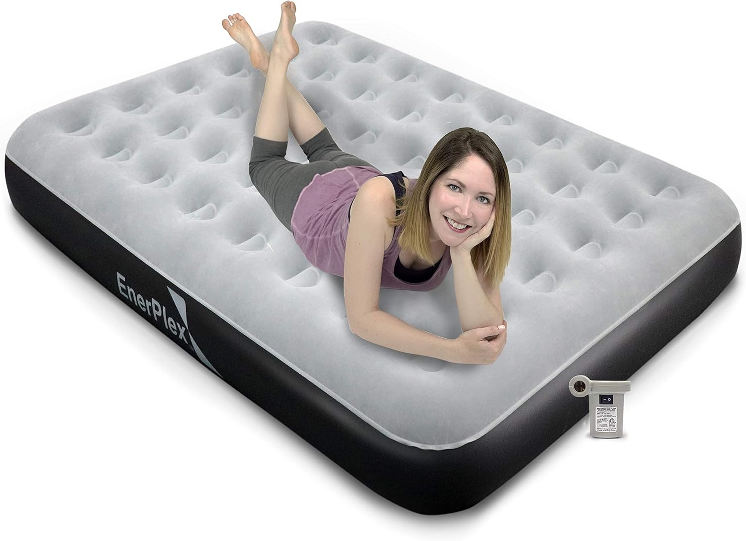 EnerPlex Never-Leak Camping Series Twin/Queen Camping Airbed with High Speed Pump Air Mattress Single High Inflatable Blow Up Bed for Home Camping
