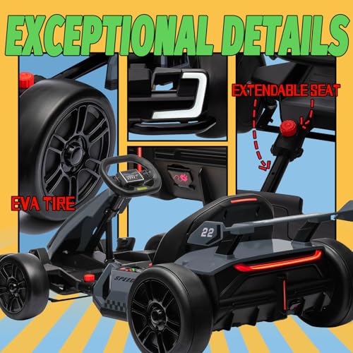 KerryYoo K61 Go Kart Electric Drift Kart Car with Length Adjustable Seat, 24V Outdoor Ride on Toy with 4 Speed Mode