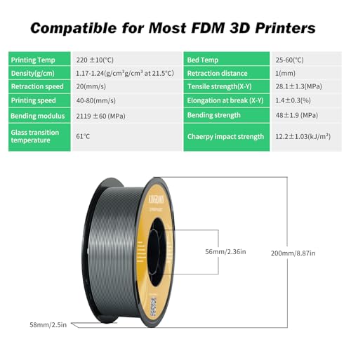 Kingroon Silk PLA Bundle 3D Printer Filament, Dimensional Accuracy +/- 0.03 mm, 10 kg Spool(22lbs)