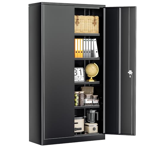 INTERGREAT Metal Storage Cabinets 72” Black Garage Steel Storage Cabinet with Doors and Shelves, Metal Tool Cabinet