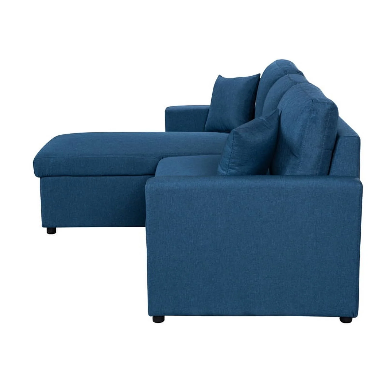 Pemberly Row Blue Fabric Reversible Sleeper Sectional Sofa w/ Storage Chaise