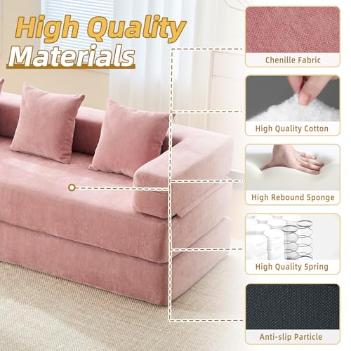 Convertible Sleeper Sofa Bed with Cylindrical Pillow, Corduroy Folding Mattress Couch with Fixed-Shape Frame