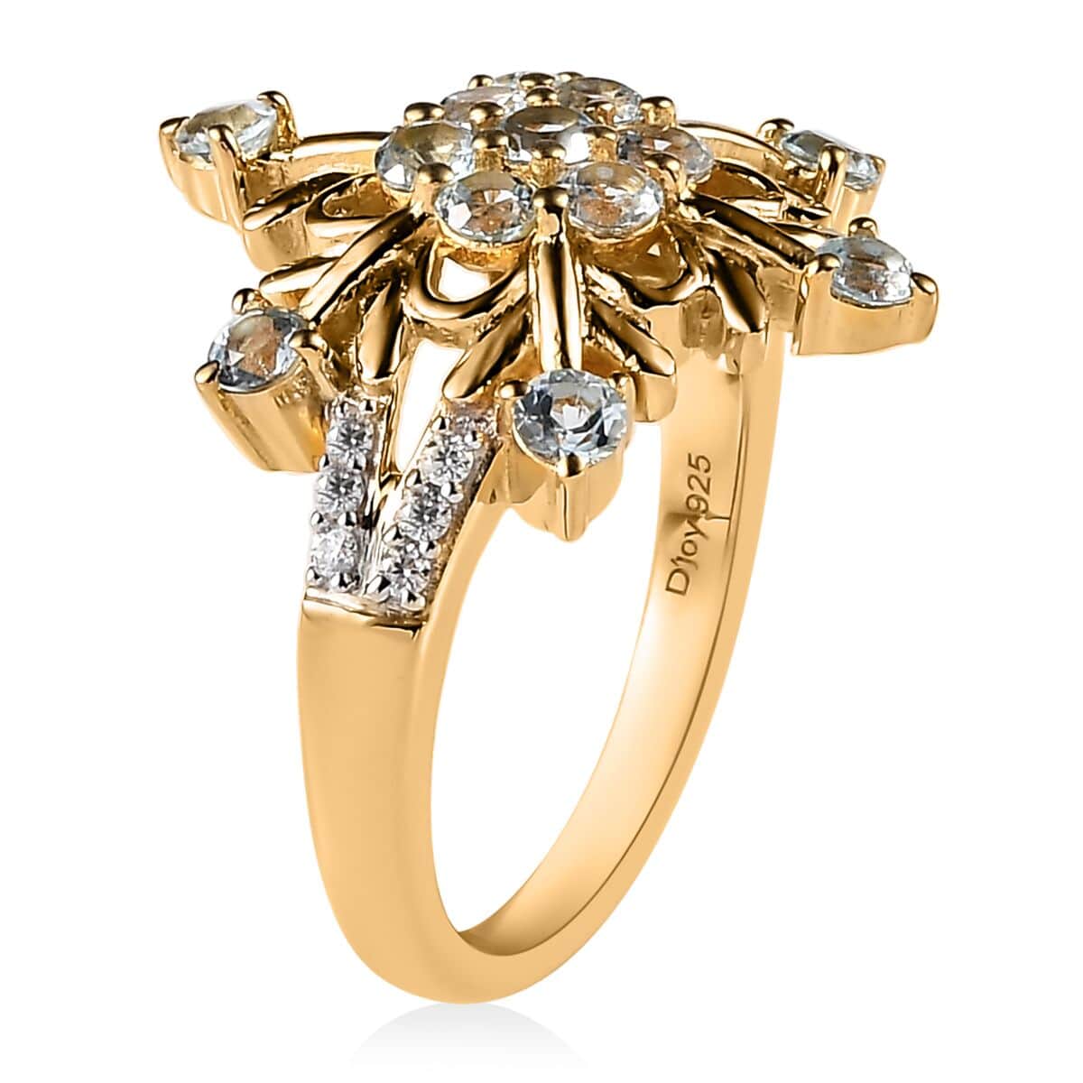 Shop LC Blue Skyblue Topaz Moissanite Round 925 Sterling Silver Vermeil Yellow Gold Plated Cluster Ring for Women Jewelry Size 9 Ct 0.94 Birthday