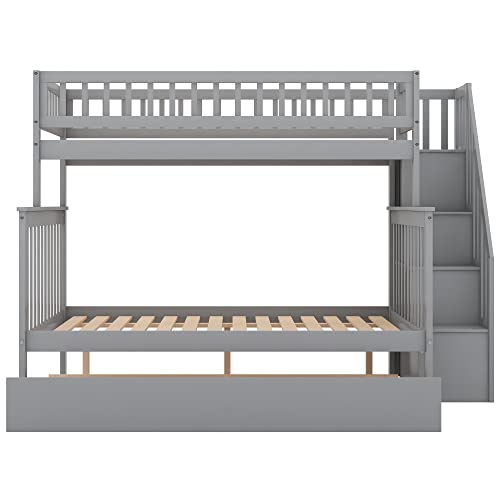 Harper & Bright Designs Bunk Beds Twin Over Full Size, Bunk Bed with Trundle,Storage Shelf and Stairway