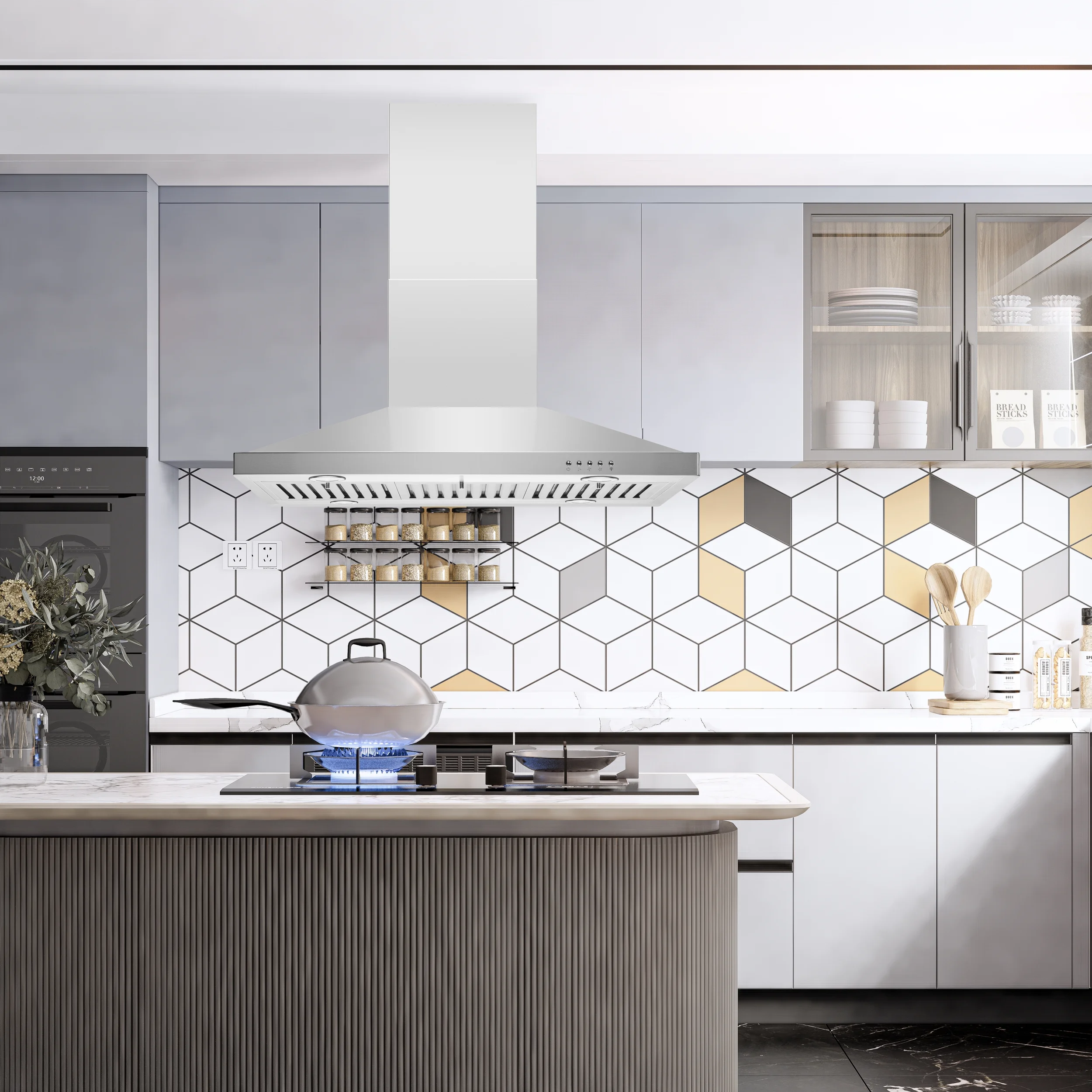 Blue Ocean 36" Stainless Steel Island Mount Kitchen Range Hood (RH02I)
