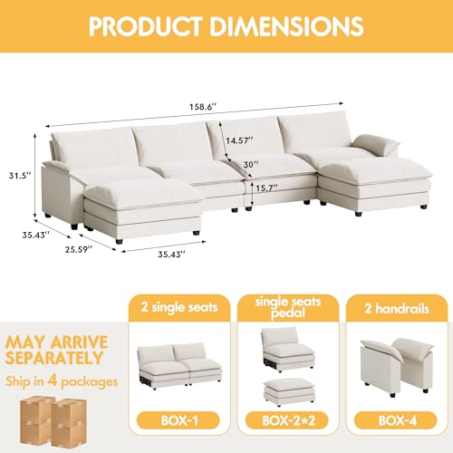 Homall 119" Modular Sectional Sofa, L Shaped Sofa Couch with Reversible Ottoman, DIY Combination Chenille Deep 3-Seat Cloud Couch for Living Room