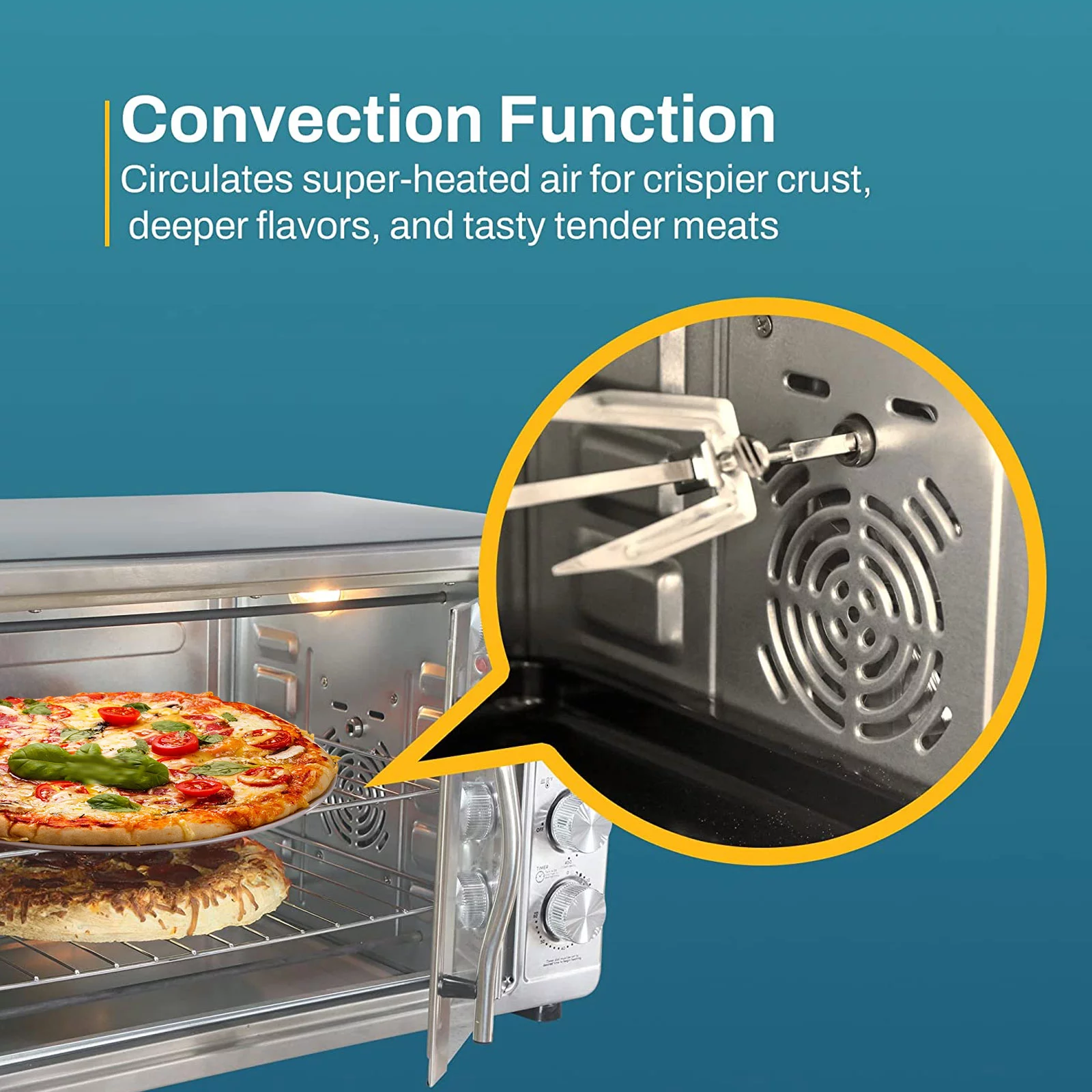 18-Slice Countertop Convection Oven - With 4-Control Knobs - Bake Broil Toast Rotisserie (Stainless Steel)