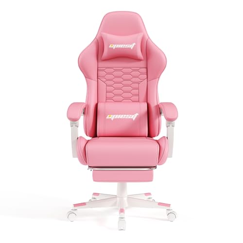 Gaming Chair, Computer Office Chair with Footrest, Linkage Armrests and Lumbar Support, High Back Ergonomic Gamer Chairs for Adults, Blue Fabric