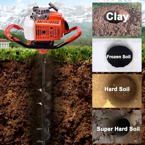 85cc 4HP Post Hole Digger Gas Powered, Gas Earth Auger/Ice Auger, with 3 Drill Bits 4"/8"/12" + 2 Extension Bar