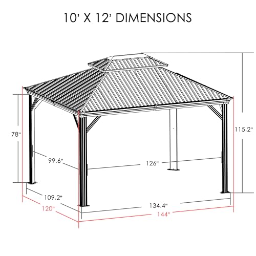 Kozyard Apollo 10’x12’ Hardtop Gazebo, Wooden Coated Aluminum Frame Canopy with Galvanized Steel Double Roof