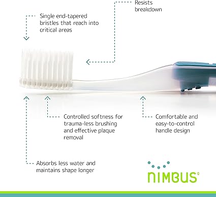 Nimbus Extra Soft Toothbrushes (Compact Size Head) Periodontist Design Tapered Bristles for Sensitive Teeth and Receding Gums