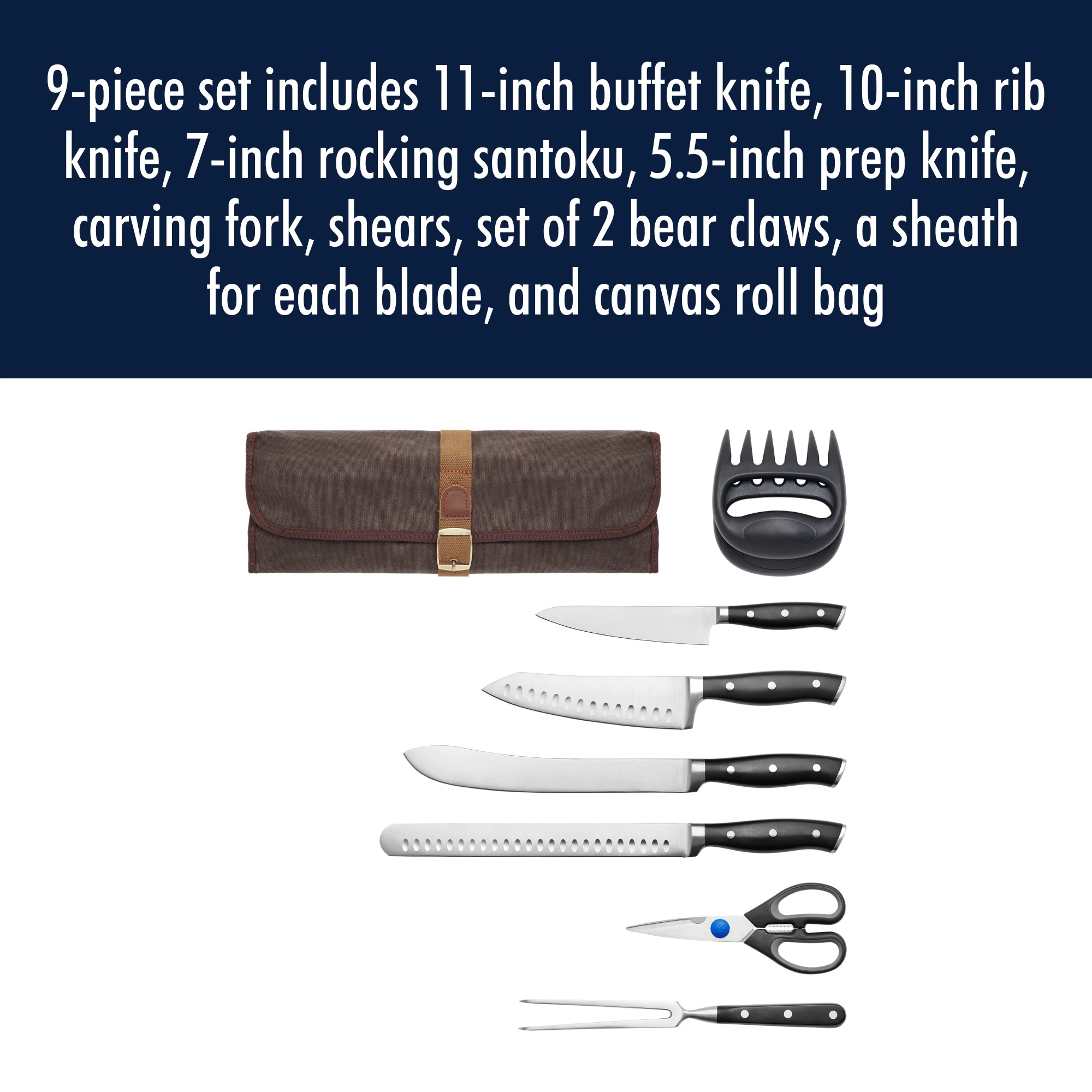 Henckels  Stainless Steel Chefs Knife Set, Satin Brown - 9 Piece