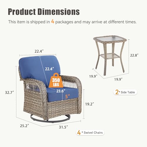 7 Pieces Outdoor Furniture Set with Swivel Chairs