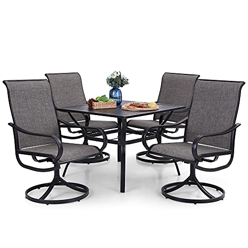 PHI VILLA 5 PCS Outdoor Patio Dining Set with Swivel Dining Chairs (Blue) and 37"x 37" Metal Steel Dining Table(1.57" Umbrella Hole)