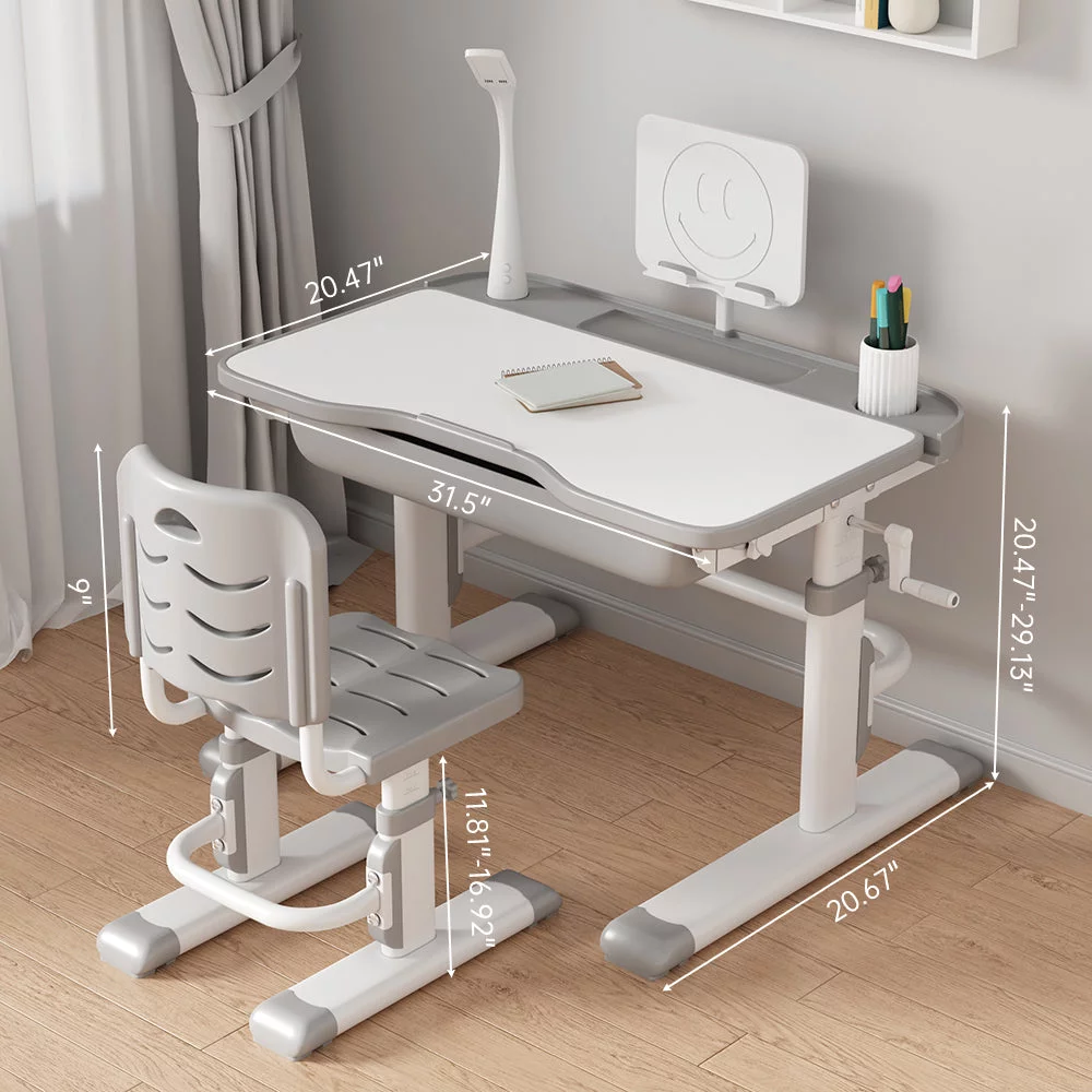 Kids Study Desk and Chair Set Height Adjustable, Ergonomic Children Study Table with Tilt Desktop