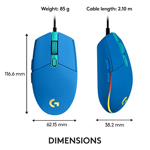 Logitech G203 Wired Gaming Mouse, 8,000 DPI, Rainbow Optical Effect LIGHTSYNC RGB, 6 Programmable Buttons