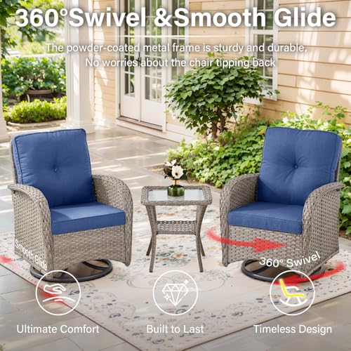 Patio Wicker Chairs Swivel Rocker - Outdoor Swivel Rocking Chairs Set of 2 with Rattan Side Table