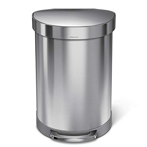 simplehuman 45 Liter / 12 Gallon Semi-Round Automatic Sensor Trash Can, Brushed Stainless Steel