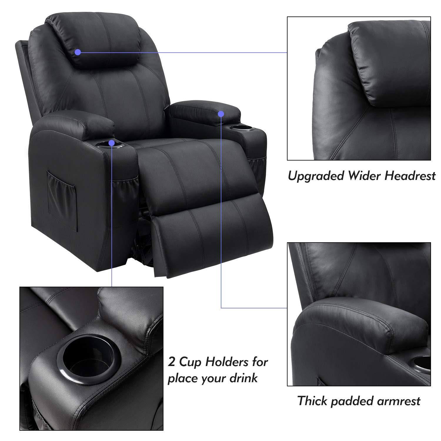 Walnew Power Lift Recliner with Massage and HEAT, Black - Black