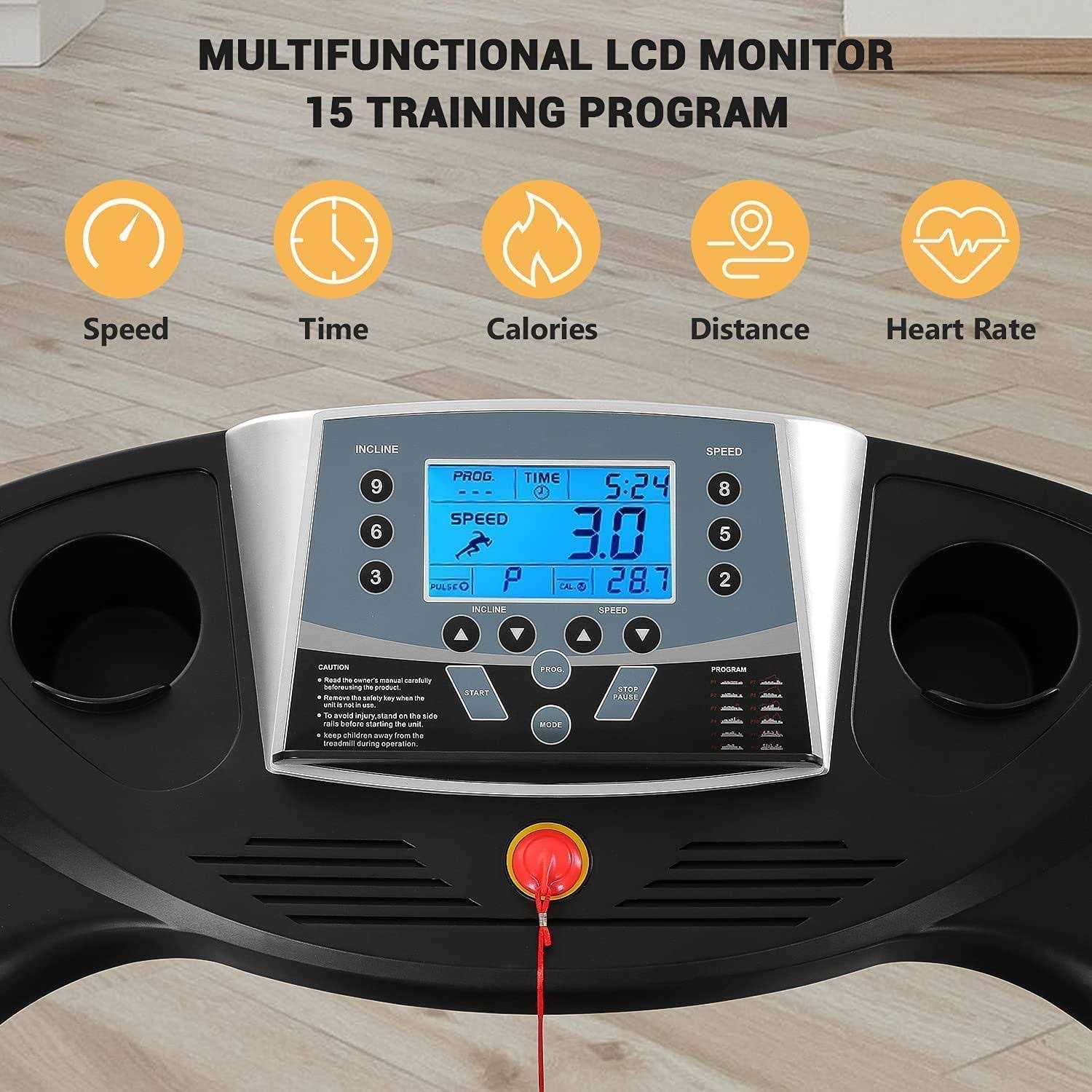 Treadmill with Auto Incline Foldable Treadmill 17 Electric Treadmills 2.5HP/8.5MPH with 15 Training Programs 0-15% Auto Incline Large LCD Display
