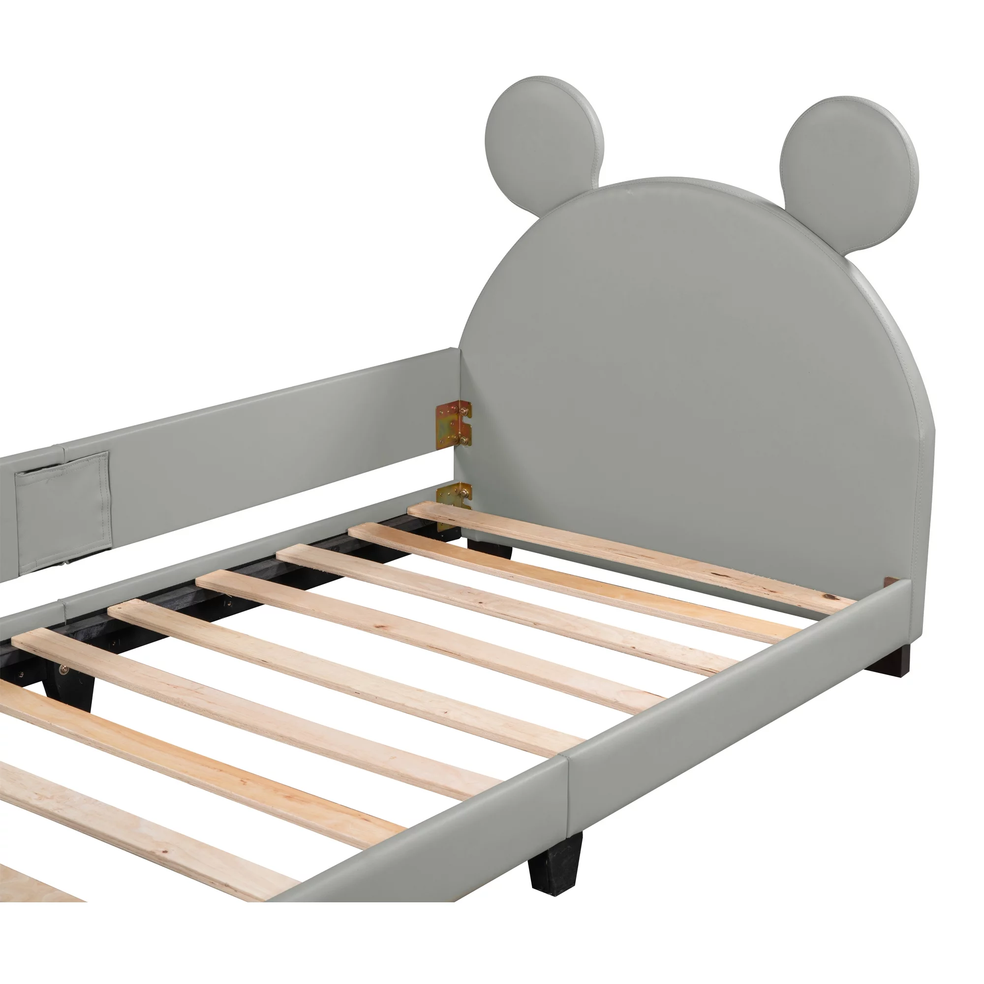 Twin Size Kids Daybed Upholstered Twin Bed with Carton Ears Shaped Headboard, Wooden Cute Twin Platform Bed Frame for Girls Boys Toddlers