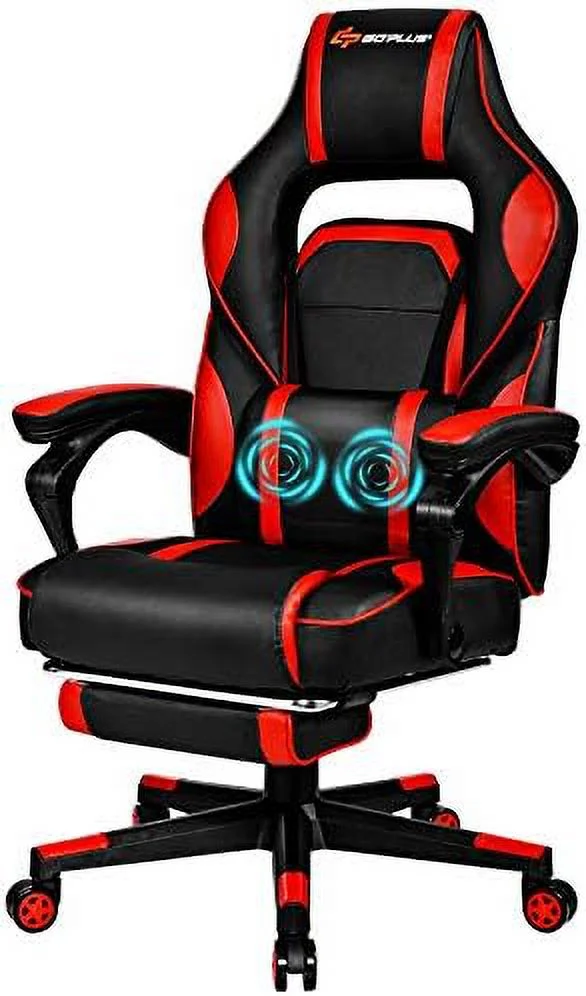 Massage Gaming Chair  Reclining Backrest  Seat Height Adjustment Racing Computer Office Chair with Footrest  Ergonomic High Back PU Swivel Game Chair
