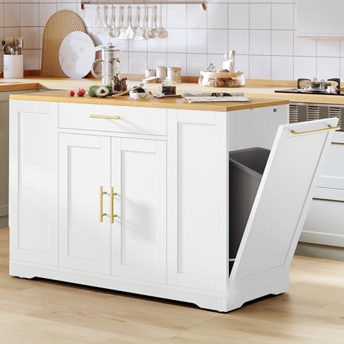YITAHOME 53 inch Large Rolling Kitchen Island with Trash Can Storage Cabinet