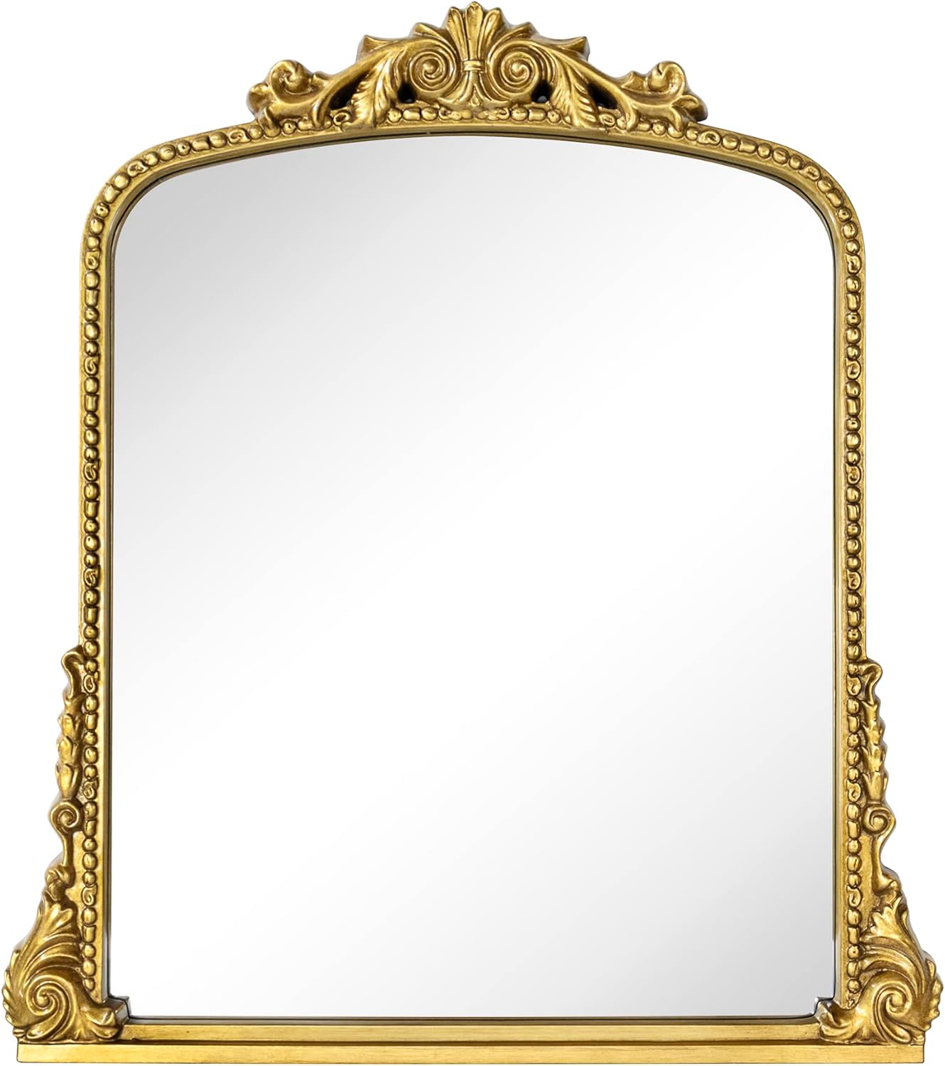 Antiqued Gold Ornate Mirror Arched Mantel Wall Mirror Baroque Inspired Bathroom Vanity Rectangle Wall Mounted Mirror, 30 x 34''