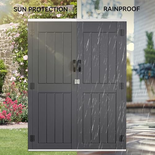 YITAHOME Outdoor Horizontal Storage Sheds w/o Shelf, Weather Resistant Resin Tool Shed, Multi-Opening Door for Storage of Bike, Trash Cans