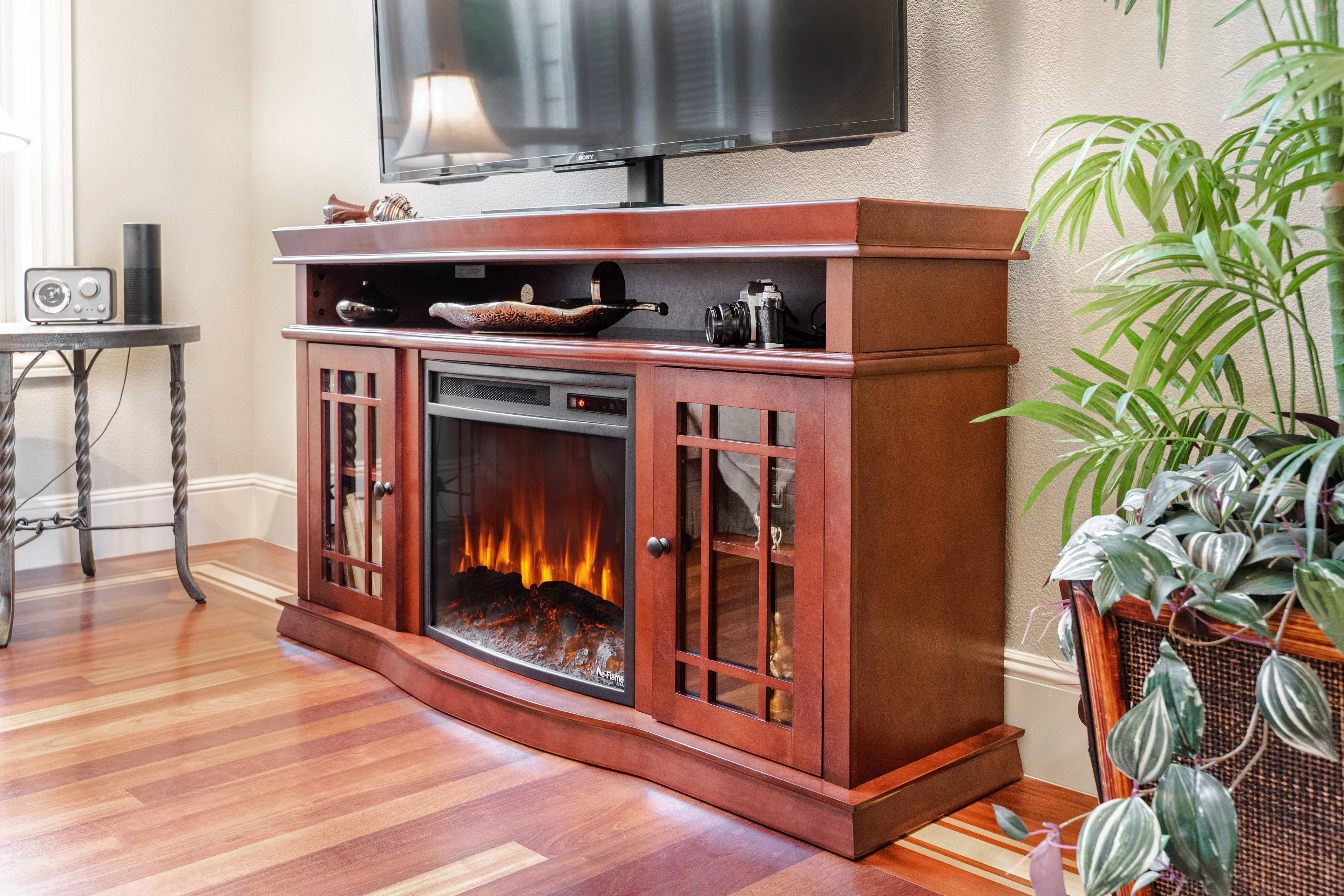 e-Flame USA Jackson Fireplace TV Stand 60" x 33" - Warm Cherry Finish