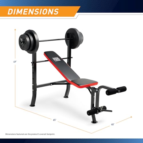 Marcy Standard Weight Bench with 80lbs to 100 lbs Vinyl-Coated Weight Set for Strength Training, Weight Lifting for Personal Home Gym