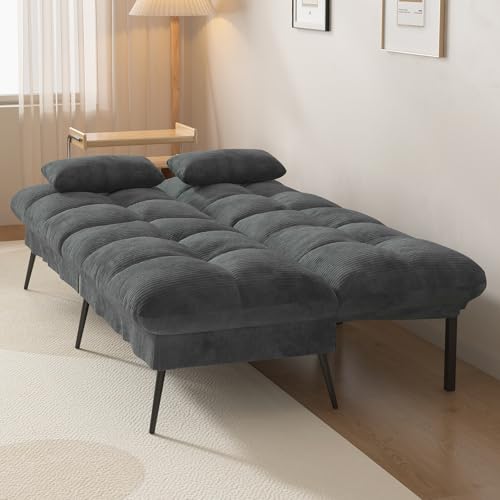 COMHOMA Convertible Futon Sofa Bed, 68″Fabric Futon Couch with Adjustable Backrest, Folding Futon Sleeper Recliner for Living Room Furniture (Black)
