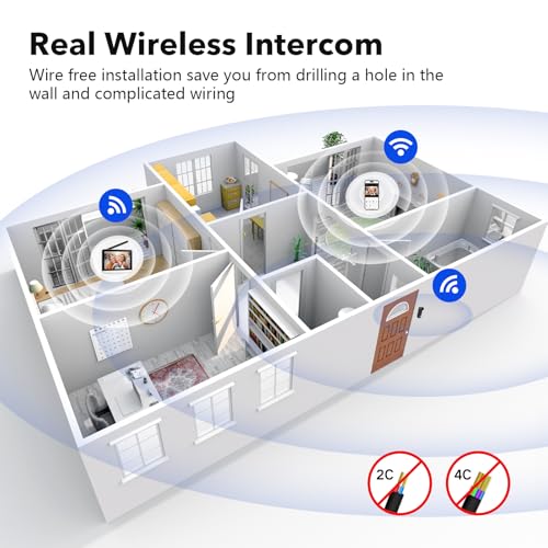 Wireless Doorbell Camera with Monitor Video Door Phone Intercom System 1080P 7'' Touch Screen Two-Way Audio Smart Door Bell with Chime