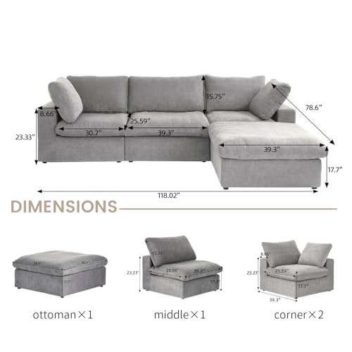 160.6" Cloud Couch Modular Sectional Sofa for Livingroom,Oversized Convertible Sofa with Storage Ottomans,6 Seat Wide Couches