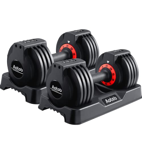 AOTOB 25/55 lbs Dumbbell Set, Anti-Slip Fast Adjust Turning Handle, Adjustable for Men and Women, Pair for Home Gym Exercise
