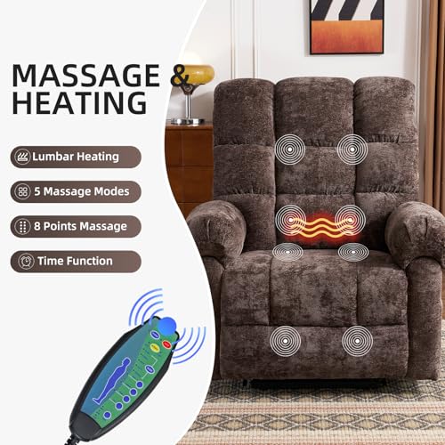 Oversized Power Lift Recliner Chair with Massage and Heat for Elderly, 26" Extra Wide Lift Chair for Big and Tall